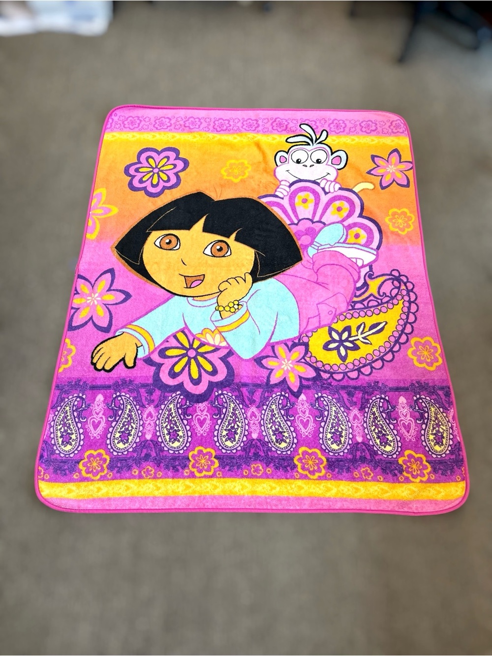 Dora The Explorer Boots Pink Purple Floral Paisley Kids Baby Blanket Y2K 2006